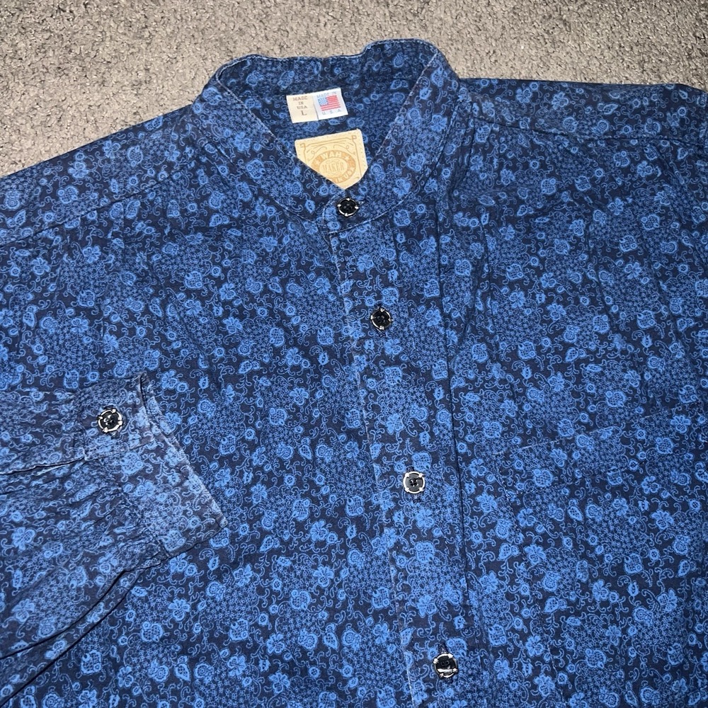 Miller Stockman Vintage Western Blue Patterned Button Down Shirt Paper Boy